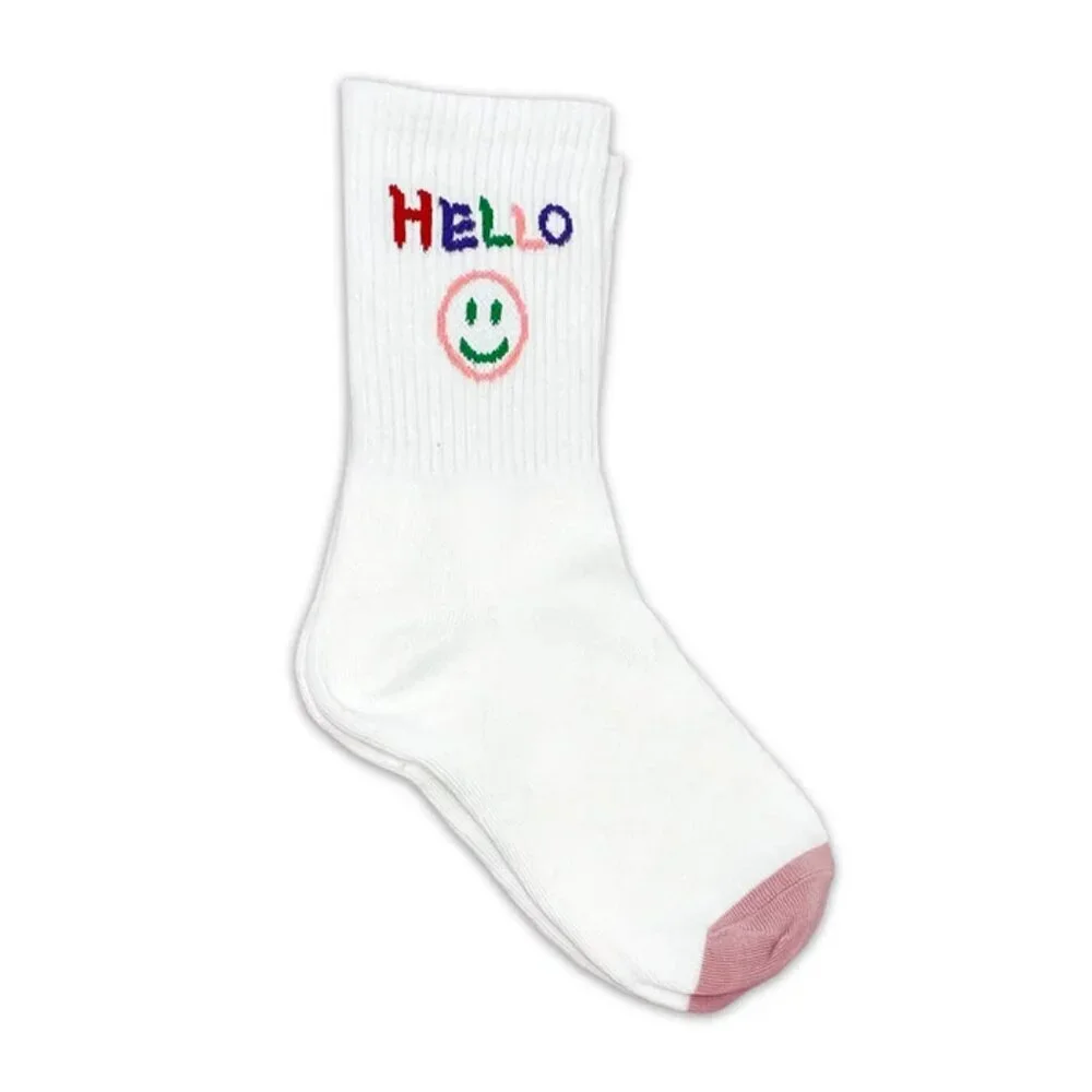 NWT Happy Smiley Face Pink Ribbed Crew Socks